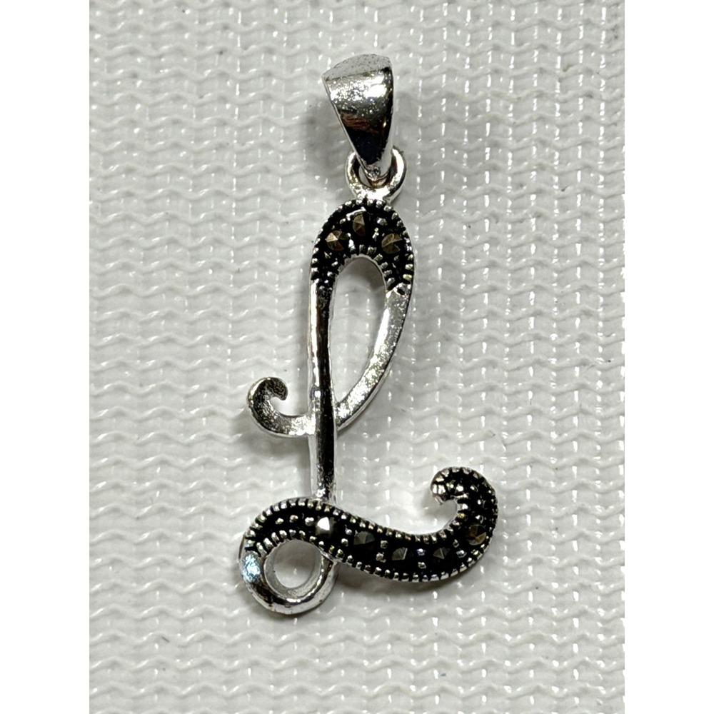 Vintage Small Monogram " L " Pendant w/ Small Dark Stones 1.25" Marked CW Thai